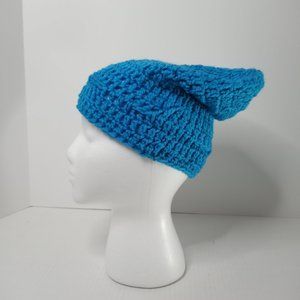 Handmade Unisex Crochet Knitted Beanie Hat Dark Turquoise Blue 9"Rx9 1/2"D